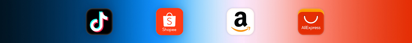 TikTok、Facebook、亚马逊、AliExpress的logo集成图